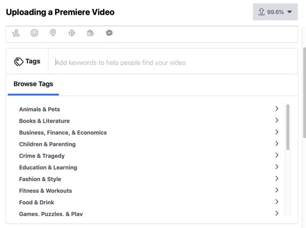 फेसबुक प्रीमियर, चरण 4, वीडियो टैग कैसे सेट अप करें
