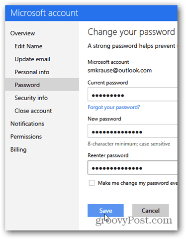change outlook.com पासवर्ड - चेंज पासवर्ड पर क्लिक करें
