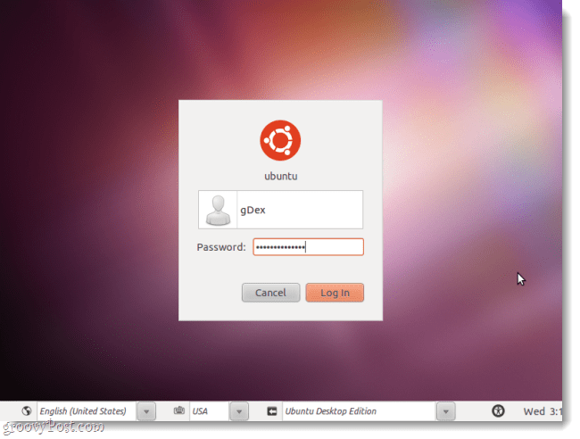 ubuntu लॉगिन स्क्रीन