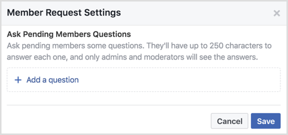 फेसबुक समूह लंबित सदस्यों से सवाल पूछता है