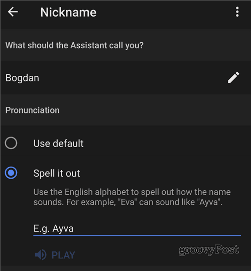 Google होम नाम का उच्चारण