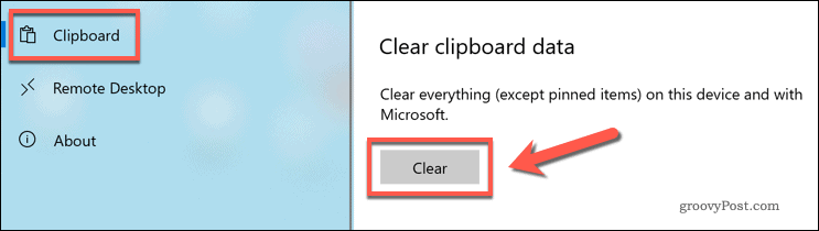 Windows सेटिंग्स में Windows 10 क्लिपबोर्ड इतिहास को साफ़ करना
