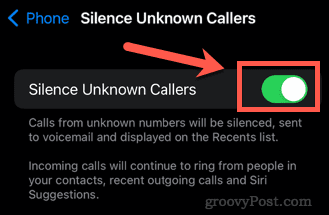 मौन अज्ञात कॉल करने वालों को चालू करें iPhone