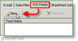 स्क्रीनशॉट Microsoft Outlook 2007 RSS फ़ीड बनाएं