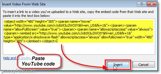 वीडियो यूट्यूब पेस्ट कोड PowerPoint 2010