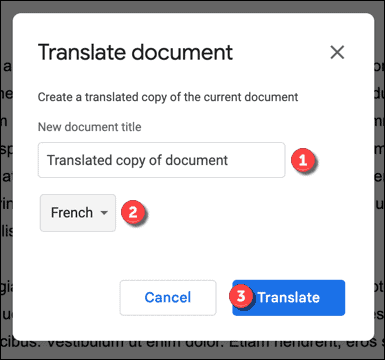 Google डॉक्स में अनुवाद विकल्प