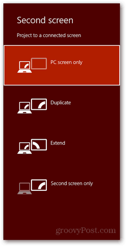  विंडोज़ 8 कीबोर्ड शॉर्टकट नए डिस्प्ले डायलॉग पीसी स्क्रीन डुप्लिकेट का विस्तार केवल दूसरी स्क्रीन से करते हैं