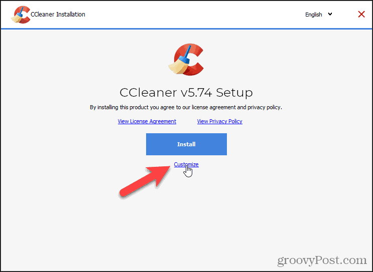 CCleaner स्थापना को अनुकूलित करें