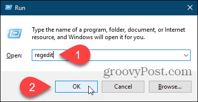 Windows में रन डायलॉग बॉक्स का उपयोग करके रजिस्ट्री संपादक को खोलें