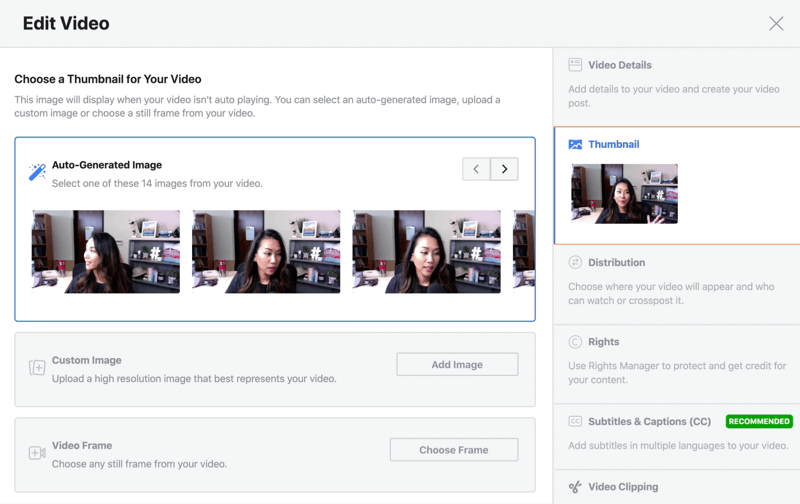 फेसबुक लाइव स्ट्रीम एक ऑटो-जेनरेट किए गए थंबनेल छवि को चुनने वाले वीडियो विकल्प को संपादित करें