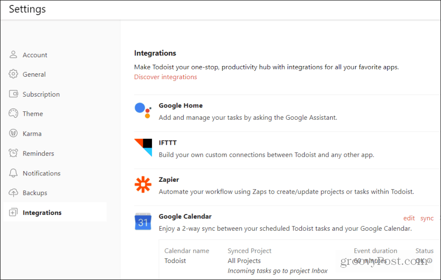 todoist गूगल कैलेंडर एकीकरण
