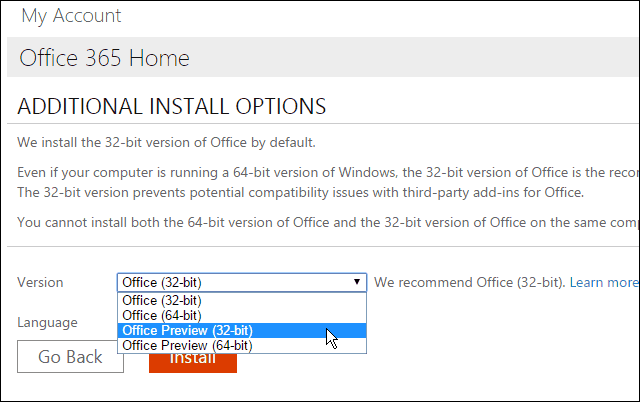 Office 2016 पूर्वावलोकन स्थापित करें