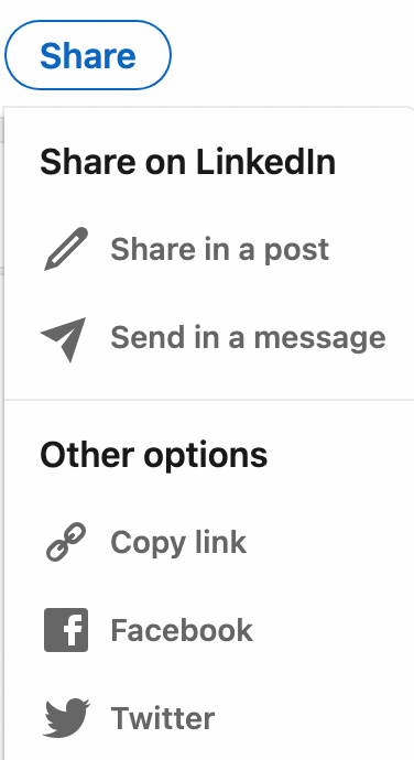 लिंक्डइन साझाकरण विकल्पों की छवि