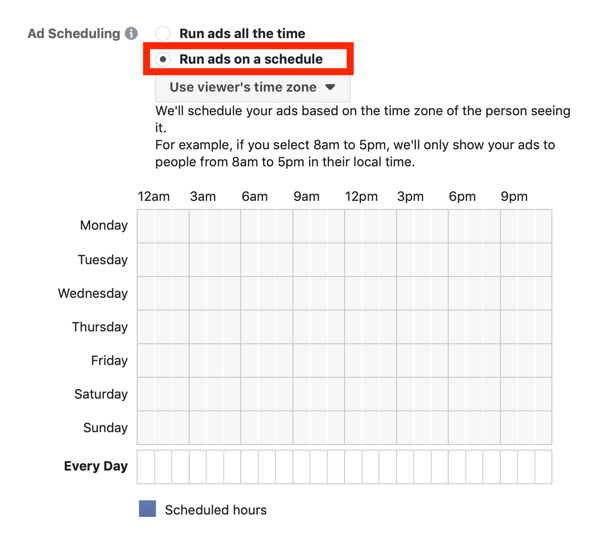 अपने फेसबुक विज्ञापन लागत को कम करने के लिए टिप्स, अपने अभियान के लिए विज्ञापन समय-निर्धारण निर्धारित करने का विकल्प