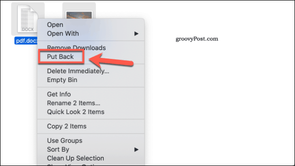 Mac ट्रैश फ़ोल्डर से फ़ाइलों को पुनर्स्थापित करना