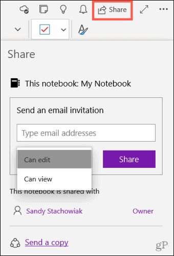 Windows 10 के लिए OneNote में एक नोटबुक साझा करें