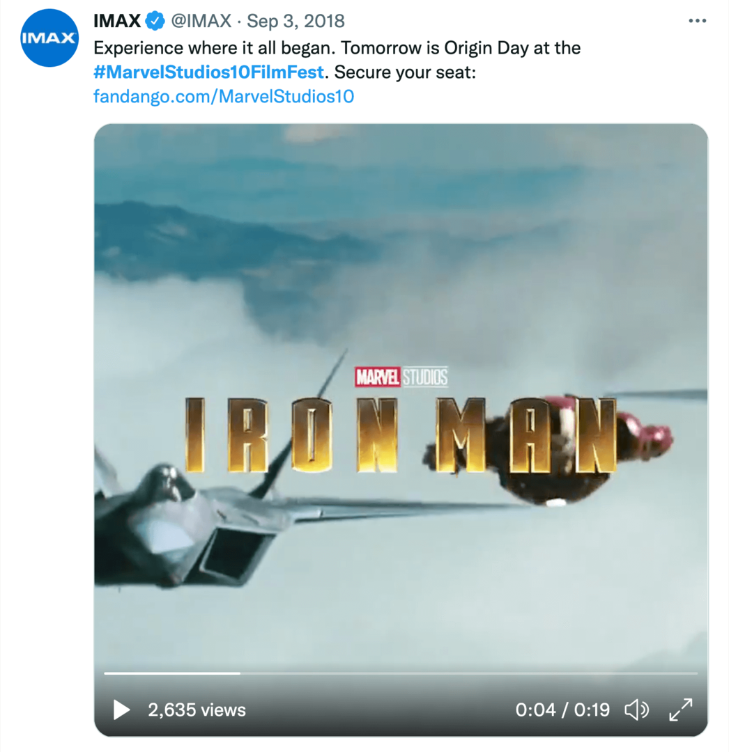मार्वल स्टूडियोज के 10 साल के फिल्म समारोह के बारे में IMAX ट्वीट की तस्वीर