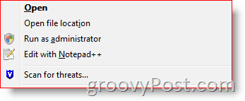 विस्टा और सर्वर 2008 के लिए Windows एक्सप्लोरर प्रसंग मेनू में विभिन्न उपयोगकर्ता के रूप में रन जोड़ें:: groovyPost.com