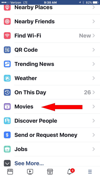 फेसबुक मोबाइल ऐप के मुख्य नेविगेशन मेनू में समर्पित मूवीज़ सेक्शन जोड़ता है।