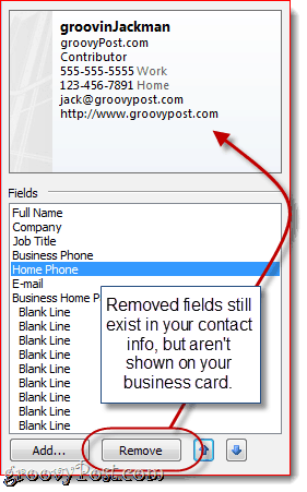 Outlook 2010 vCard में फ़ील्ड कस्टमाइज़ करें