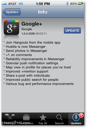 IPhone और अन्य iOS उपकरणों के लिए Google+ ऐप अपडेट