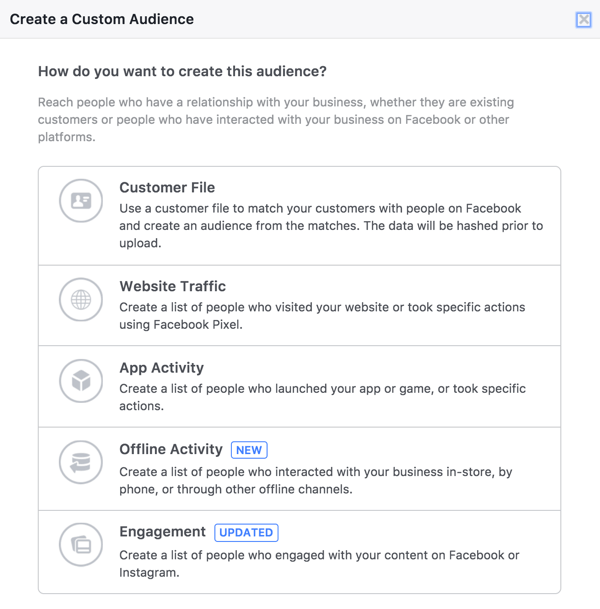 फेसबुक ऑडियंस टूल में, उन लोगों के दर्शकों को बनाने के लिए सगाई का चयन करें, जिन्होंने आपके लाइव वीडियो देखे हैं।