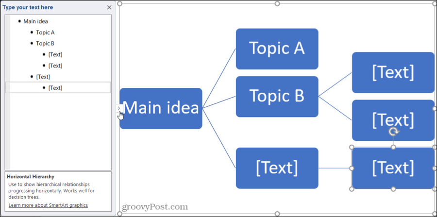 PowerPoint में स्मार्टआर्ट टेक्स्ट पेन