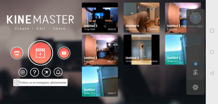 KineMaster मोबाइल एप्लिकेशन के लिए मुख्य स्क्रीन
