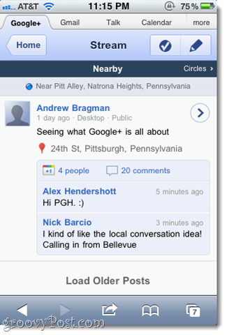 Google+ iPhone वेब ऐप स्क्रीनशॉट टूर