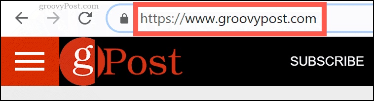 Chrome URL बार में groovyPost.com डोमेन नाम