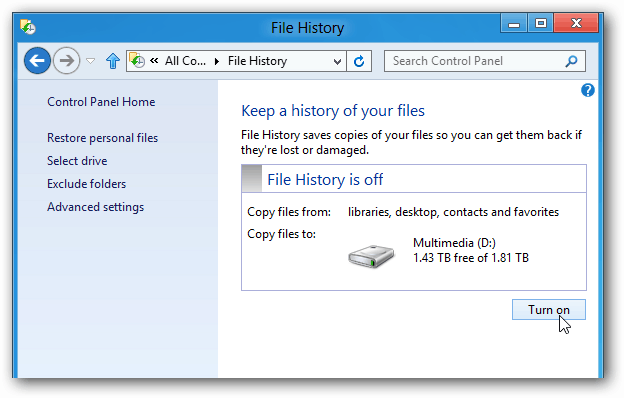 फ़ाइल-इतिहास-बारी पर