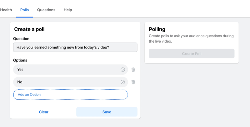 पोल बनाने के लिए फेसबुक लाइव स्ट्रीम विकल्प
