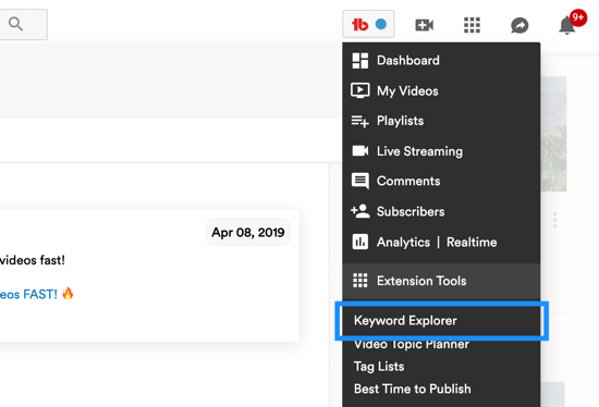 अपने YouTube चैनल को विकसित करने के लिए वीडियो श्रृंखला का उपयोग कैसे करें, TubeBuddy के कीवर्ड एक्सप्लोरर टूल के लिए मेनू विकल्प