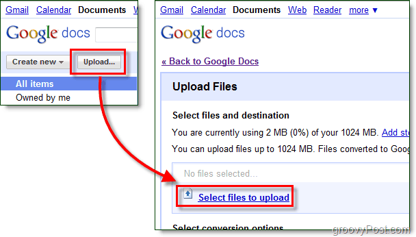 Google डॉक्स पर फाइलें अपलोड करें