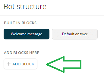 Chatfuel में एक नया ब्लॉक जोड़ने के लिए + Add Block पर क्लिक करें।