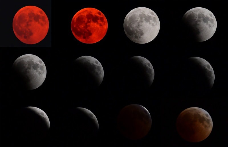 चंद्रग्रहण के दौरान विभिन्न रंगों में देखा जा सकता है