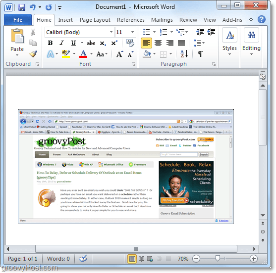 Office 2010 में स्क्रीनशॉट के लिए उपलब्ध विंडो का उपयोग करना