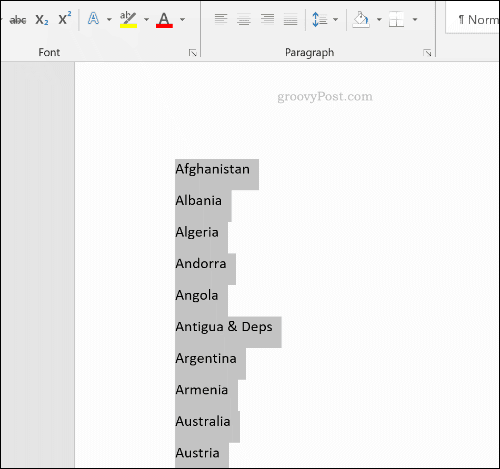 Microsoft Word में एक सॉर्ट की गई सूची
