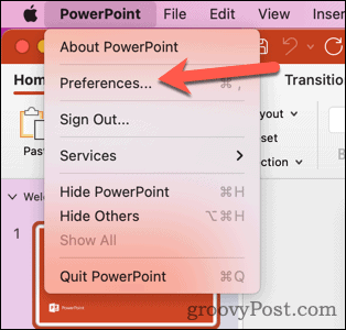 Mac PowerPoint प्राथमिकताएँ खोलें