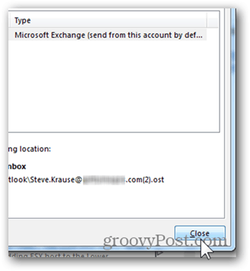 मेलबॉक्स Outlook 2013 जोड़ें - बंद करें पर क्लिक करें