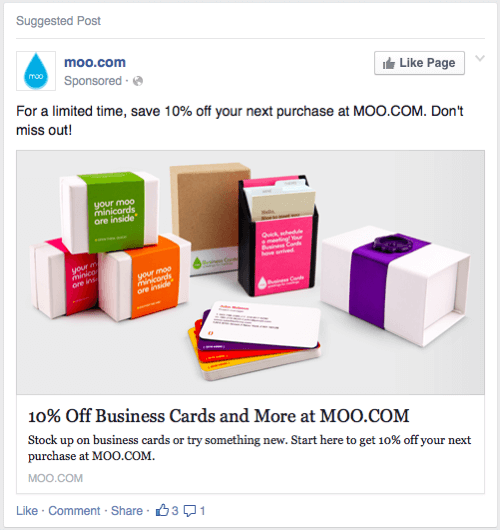 moo कार्ड facebook विज्ञापन उदाहरण