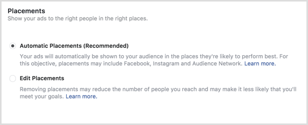 फेसबुक विज्ञापन प्लेसमेंट