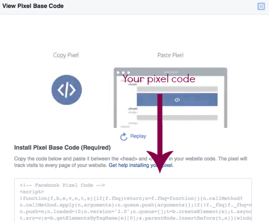 इस पेज से सीधे अपने फेसबुक पिक्सेल कोड को कॉपी करें।