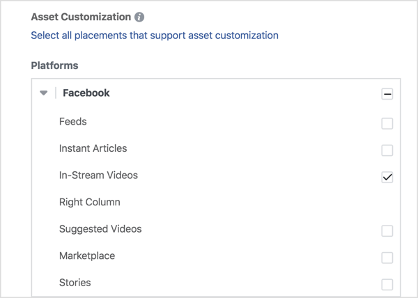 f आप अपने वीडियो विज्ञापन केवल फेसबुक पर दिखाना चाहते हैं, फेसबुक के अंतर्गत इन-स्ट्रीम वीडियो का चयन करें।
