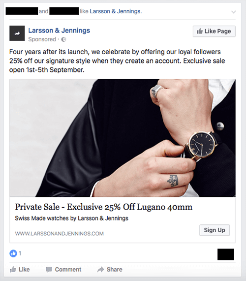 घड़ी ब्रांड लार्सन एंड जेनिंग्स से एक विशेष बिक्री के लिए विज्ञापन।
