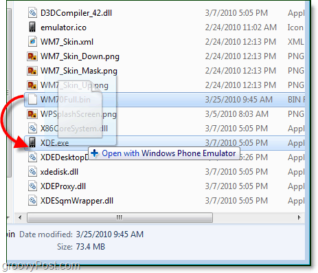 XDE.exe के साथ WM70Full.bin फ़ाइल खोलें