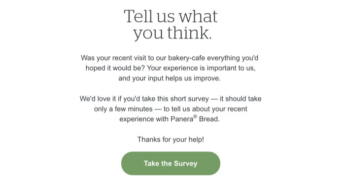 ईमेल के माध्यम से वितरित ग्राहक सर्वेक्षण का उदाहरण