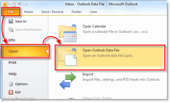 अपना फ़ोल्डर खोलें जिसमें Outlook 2010 से आपकी संग्रह pst फ़ाइल है