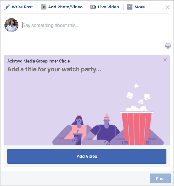 अपने फेसबुक वॉच पार्टी को एक शीर्षक और विवरण दें।