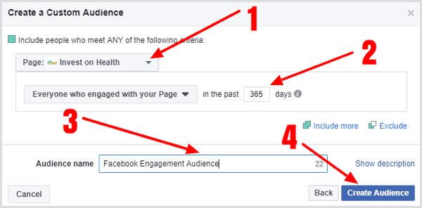 अपने फेसबुक पेज को बनाने के लिए विवरण कस्टम दर्शकों को भरें।